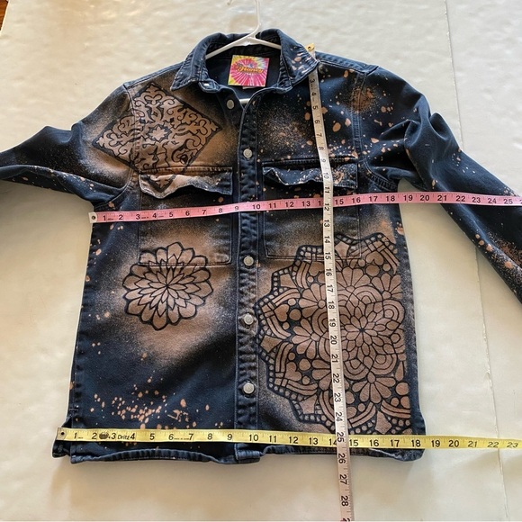 Reworked Boho Denim Jean Shirt Jacket Shacket Womens Size Small Unisex Mandala - Picture 7 of 9